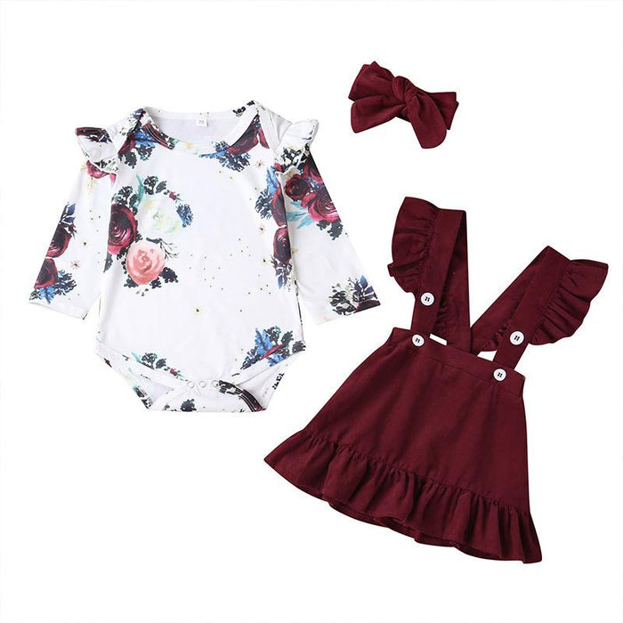 Baby Girl Skirt Set printed fashion suspender skirt two piece set