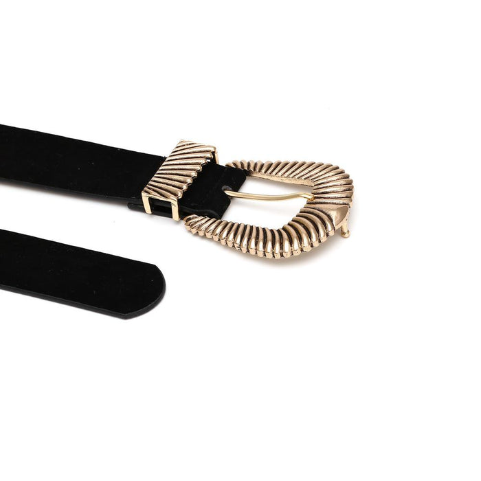 Vintage three-dimensional grain D-shaped velvet alloy belt waist