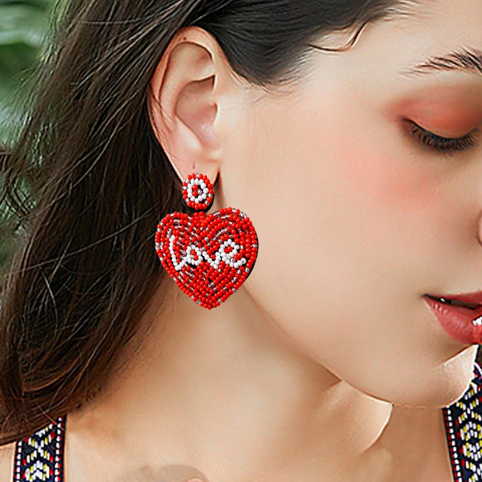 2022 New Handmade Woven Love Rice Bead Earrings