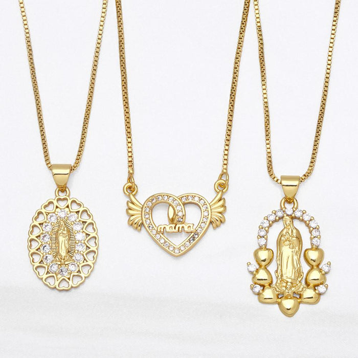 Virgin Mary of Love Pendant with Diamond Zircon Necklace