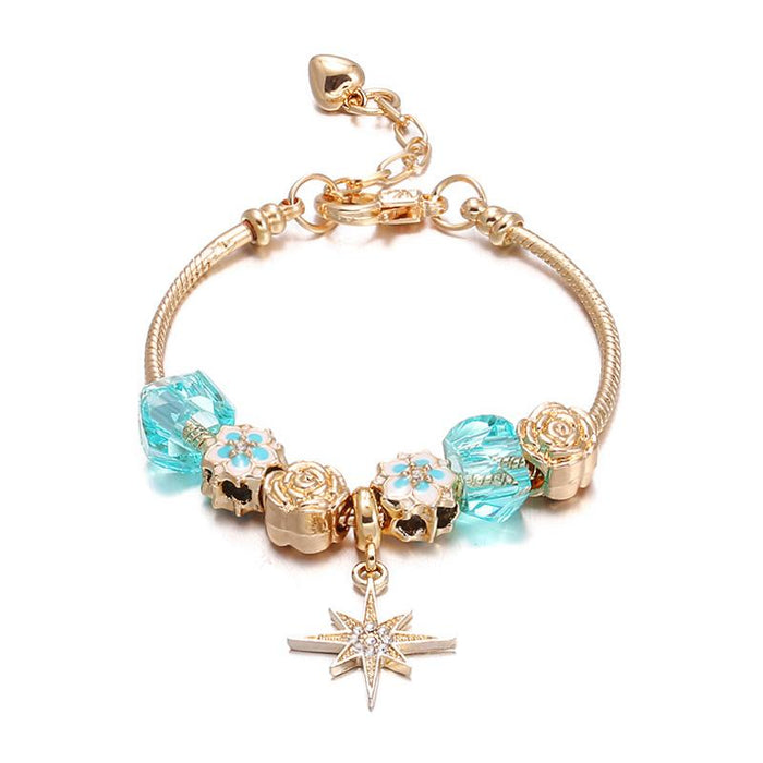 Women's kc gold lobster clasp flower beaded bracelet