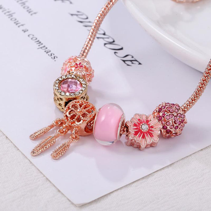 Daisy Summer Gold Dream Catcher Pink Bracelet