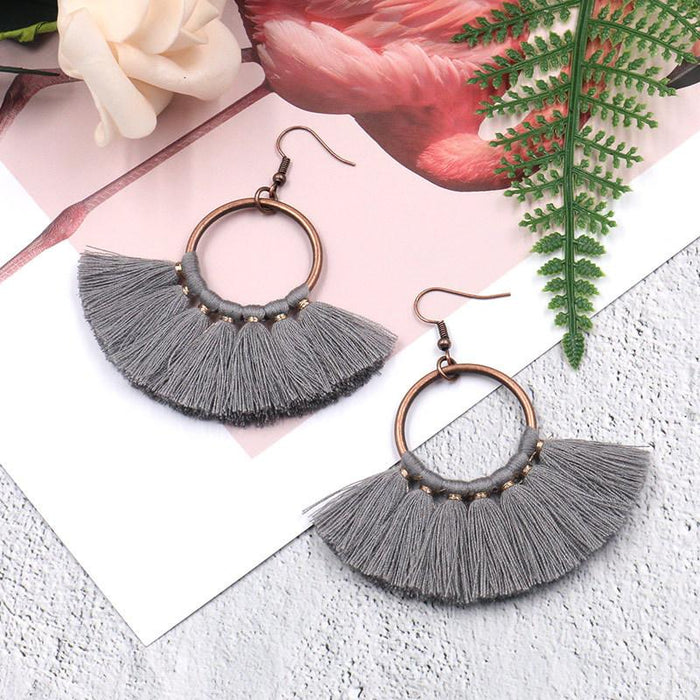 Women's Bohemian Handmade Fan-shaped Tassel Earrings