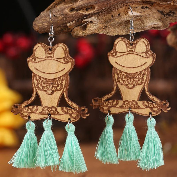 Fashion Wooden Frog Tassel Women's Earrings Accessories