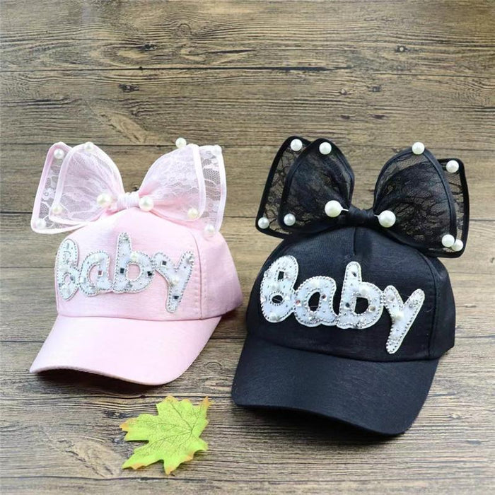 Summer BABY Bow Beads Girls Children's Baseball Cap