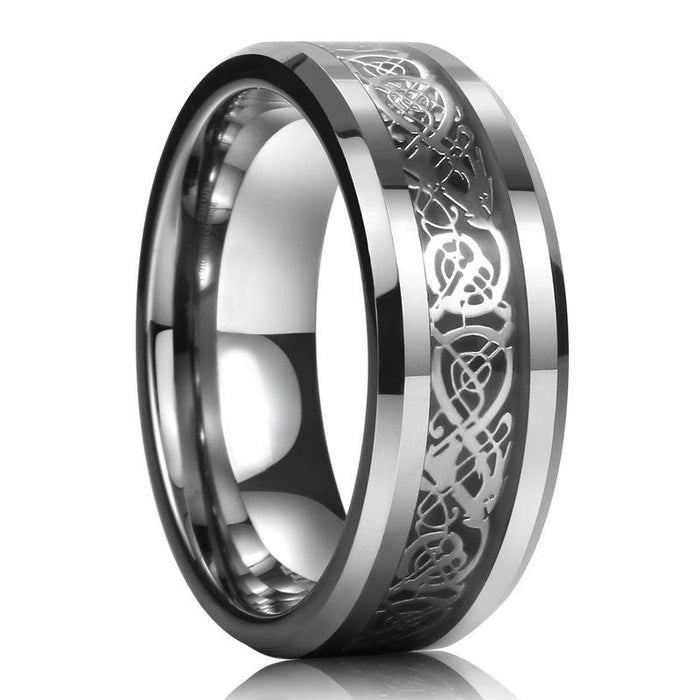 Gold and silver dragon pattern stainless steel ring