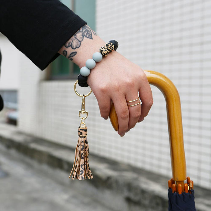 New Fringe Silicone Bead Bracelet Keychain