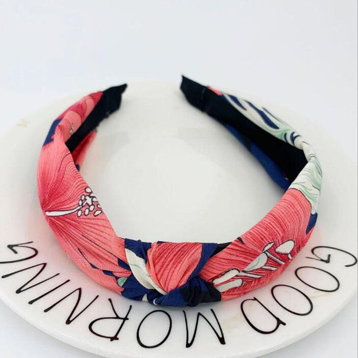 New Flower Headband Women Solid Color Knotted Hairband