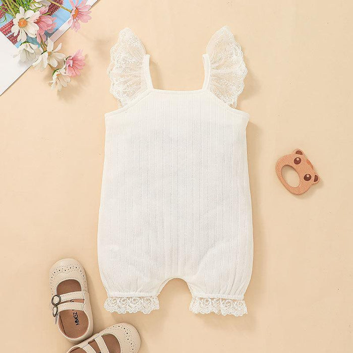 Baby Solid Color Lace Suspender Jumpsuit