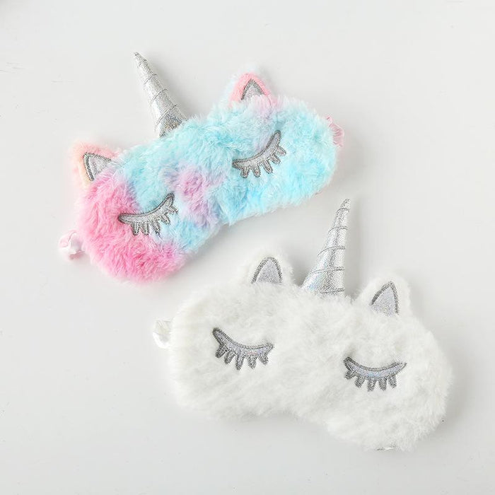 Cartoon Silver Horn Plush Unicorn Sleeping Shade Eye Mask