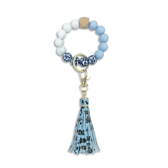 PU Leather Tassel Silicone Bead Bracelet Keychain