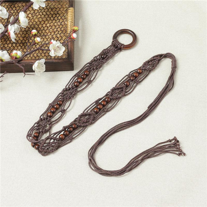 Fashion national style woven belt with skirt Bohemian style decorative belt long tassel women's belt wide