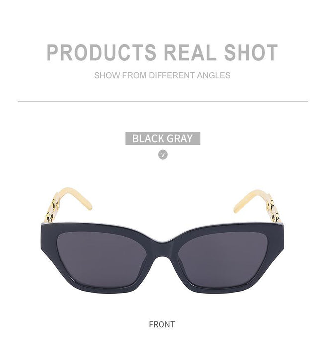 Women's Small Frame Cat's Eye Thick Metal Chain Sunglasses