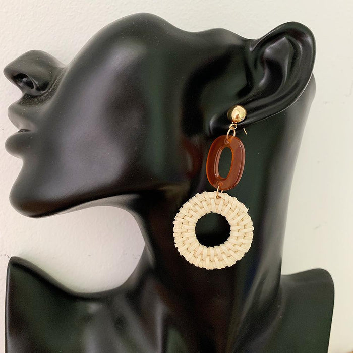 Geometric Acrylic Handmade Long Rattan Earrings