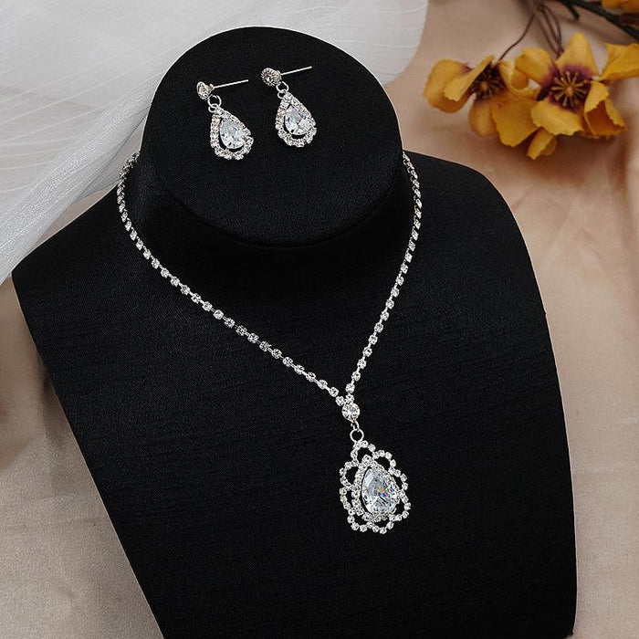 Waterdrop Zircon Pendant Women's Necklace Earrings Set