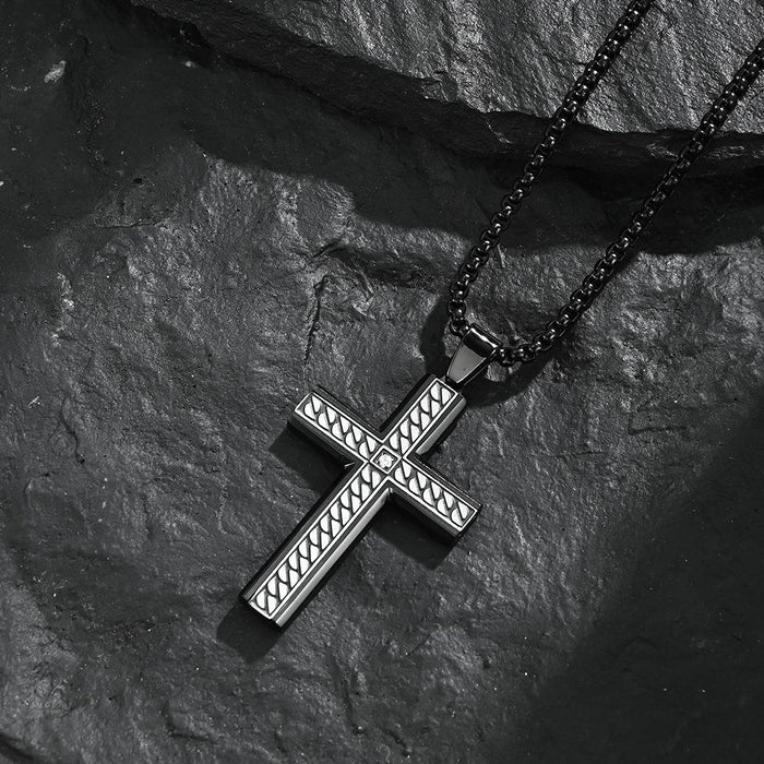 Bezel Inlaid Stone Cross Pendant Necklace