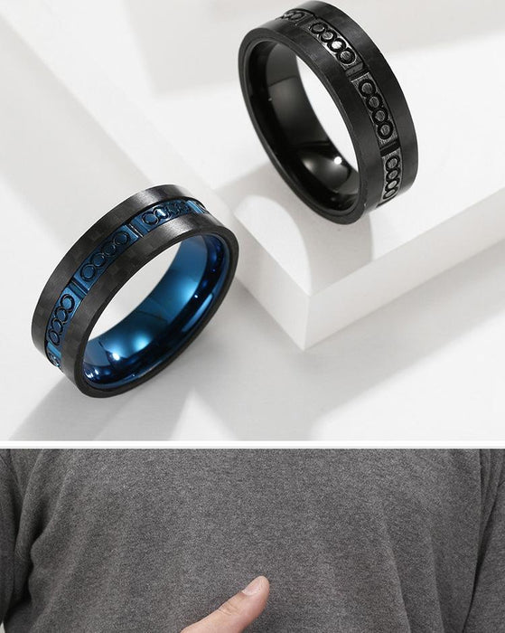 Men's Stainless Steel Antique Plated Solid Carbon Fiber Ring