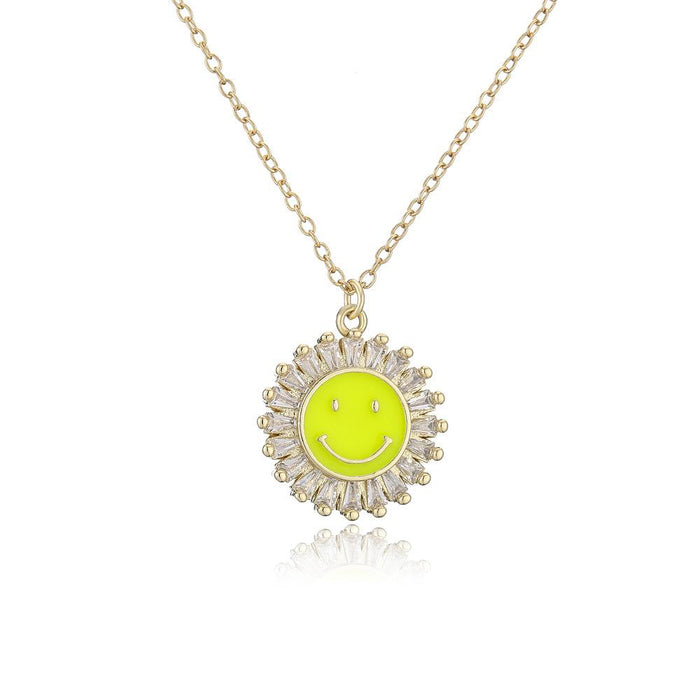 New Personalized Oil Drop Gold Sunflower Smiley Pendant Necklace