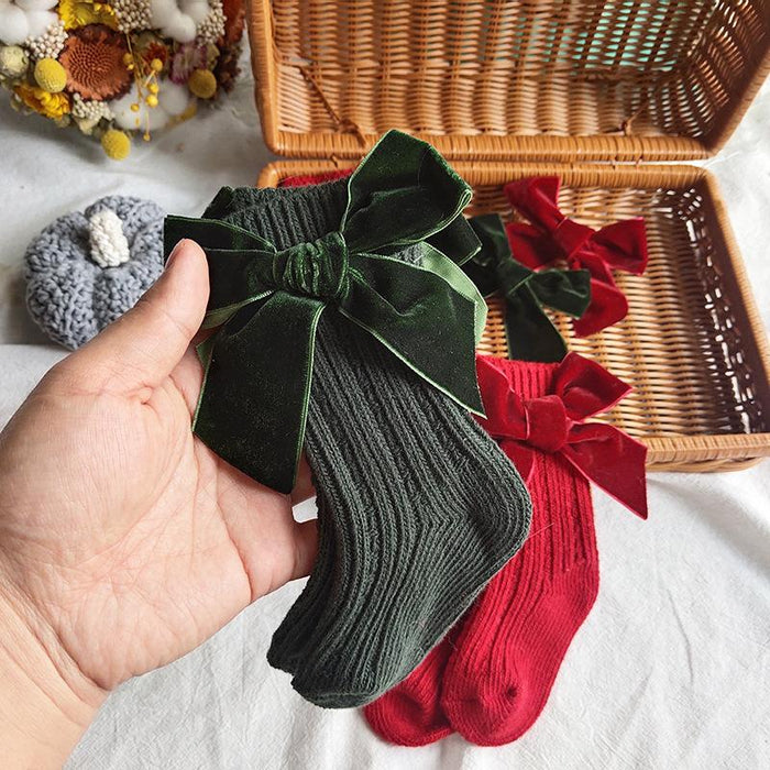 Kids Cotton Big Bow Christmas Socks