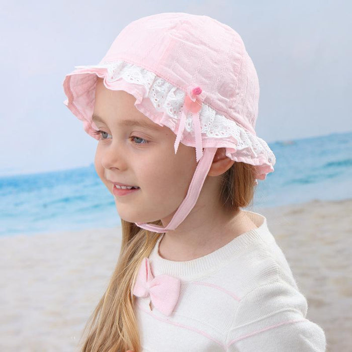 Pink Lace Bow Children's Sunscreen Warm Fisherman Hat