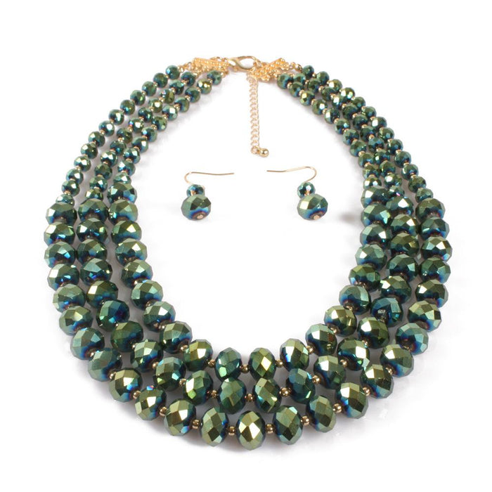 Women's jewelry retro multi-layer exaggerated Glass Crystal Necklace