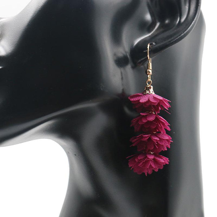 Women's Fashion Simple Fabric Flower Tassel Earrings