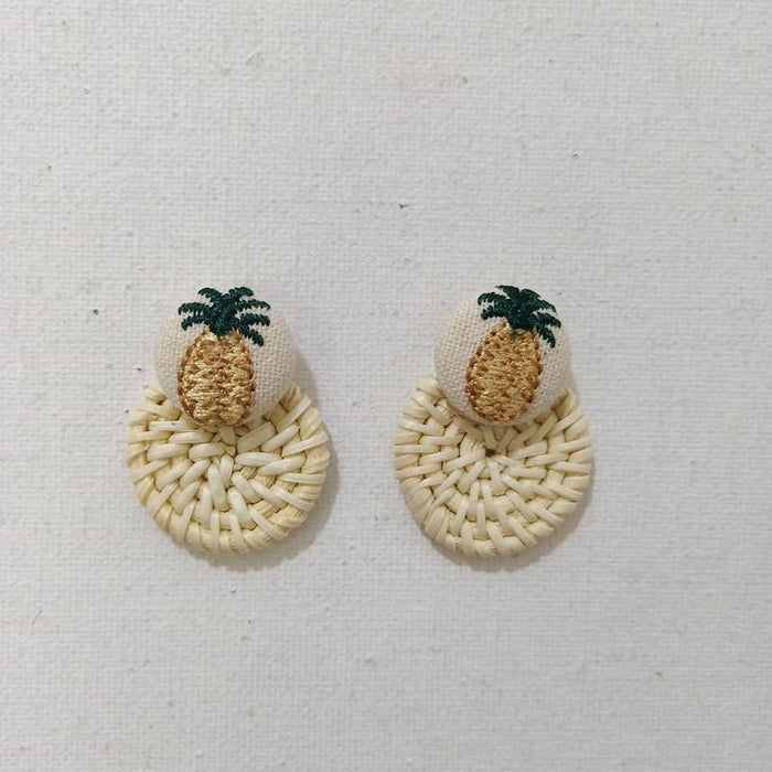 Popular Cloth Embroidery Pineapple Rattan Circle Earrings