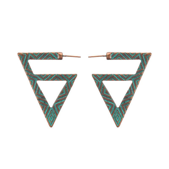 Retro geometric alloy national bronze Flower Leaf Earrings