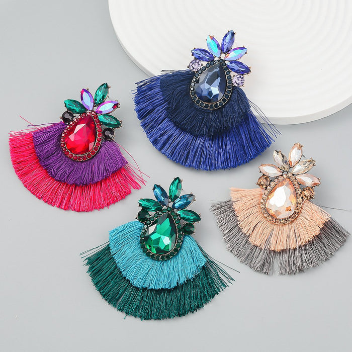 Women's colourful Rhinestone Alloy Flower Tassel Earrings