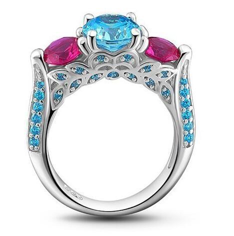 Luxury Women Jewelry Light Blue Zircon Bridal Rings