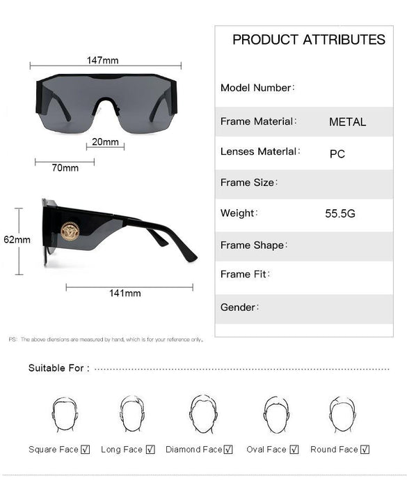 Large frame one piece metal men's and women's Sunglasses