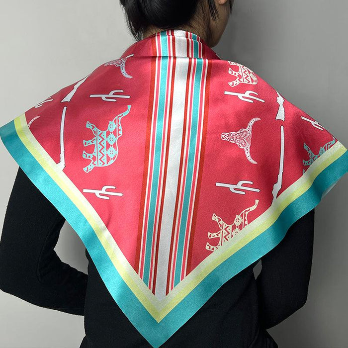 Fashion Imitation Silk Scarf Printed Tauren Elephant Cactus Smooth Scarf