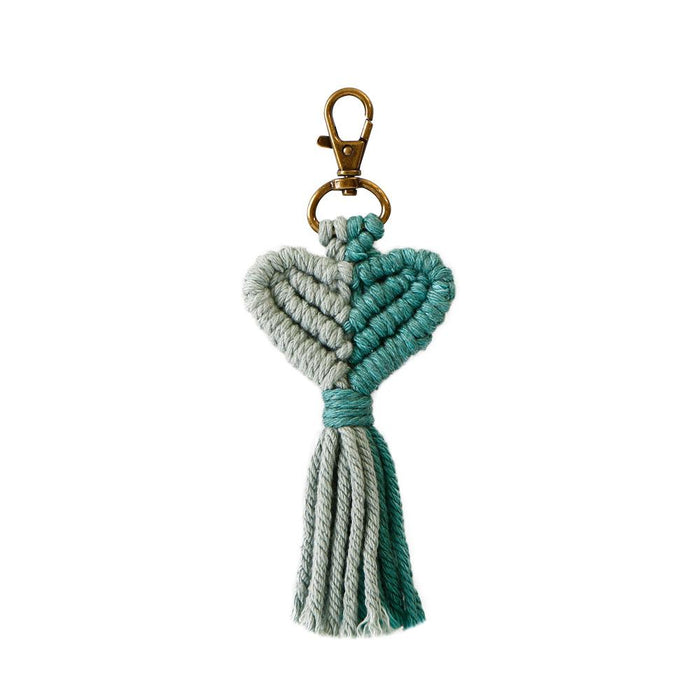 Valentine's Day Tassel Key Chain Peach Heart Hand Woven Pendant