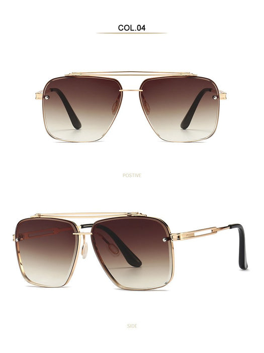 Men's and women's square metal double beam Sunglasses