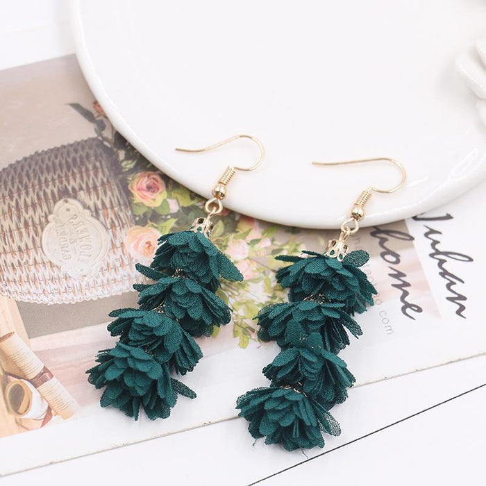 Women's Fashion Simple Fabric Flower Tassel Earrings