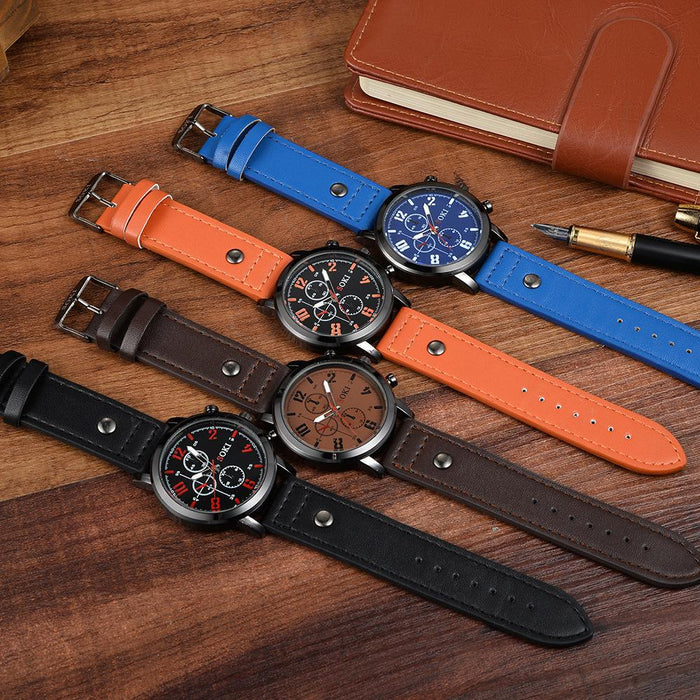 Fashion Mens Leather Strap Big Dial WristWatch Casual Quartz Sport Male Clock