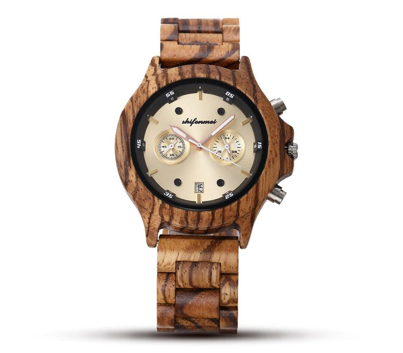 Classic Double Eye Wooden Business Quartz Watch