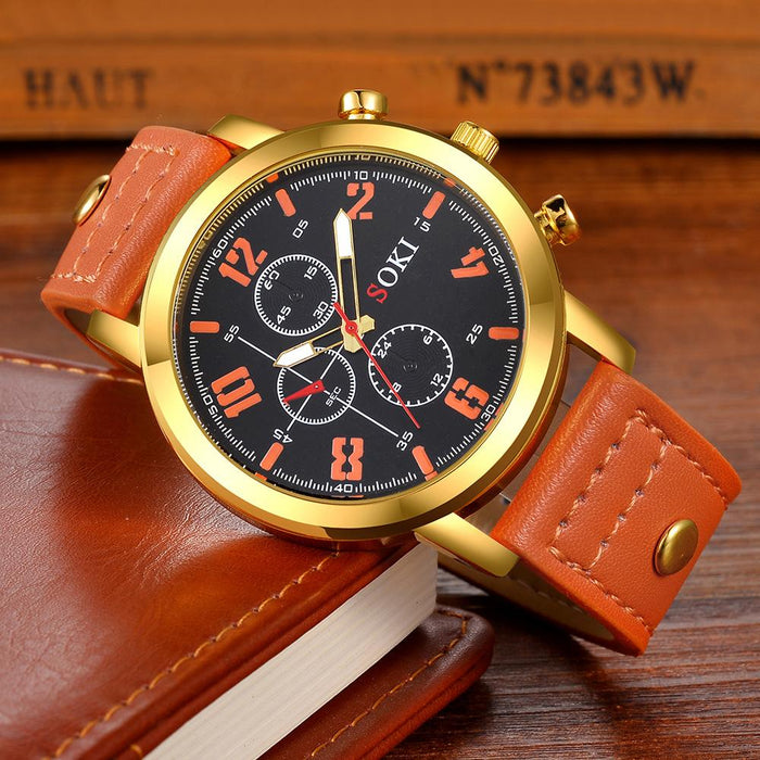 Fashion Mens Leather Strap Big Dial WristWatch Casual Quartz Sport Male Clock