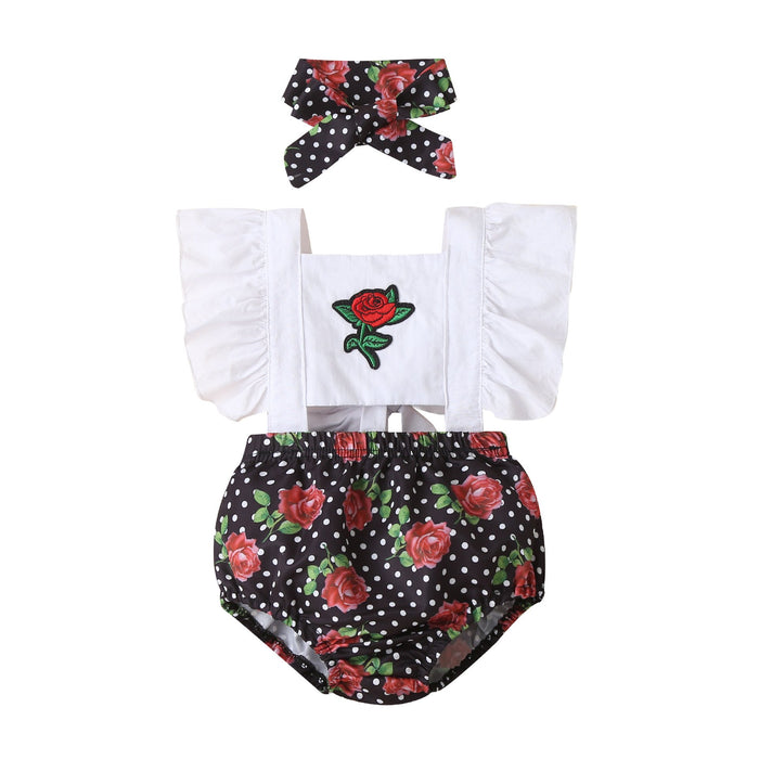 Girls' conjoined rose valentine's Day triangular climbing scarf two-piece set