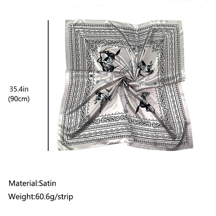 90cm COWBOY RIDING Silver Gray Paisley Print Large Square Scarf Sunscreen Scarf