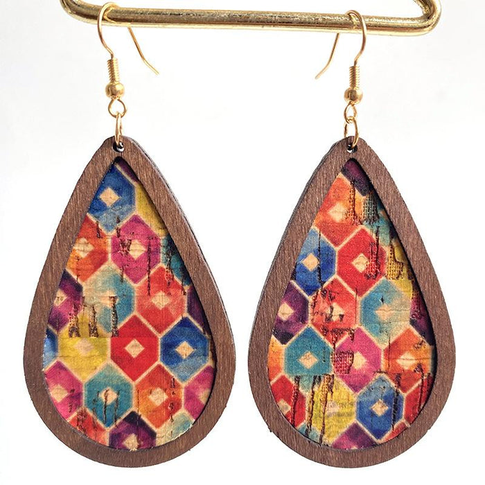 Simple Vintage Wood Grain Drop Shape Women's Earrings