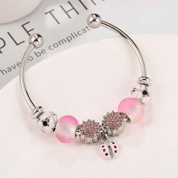Pink Ladybug Pendant Bracelet
