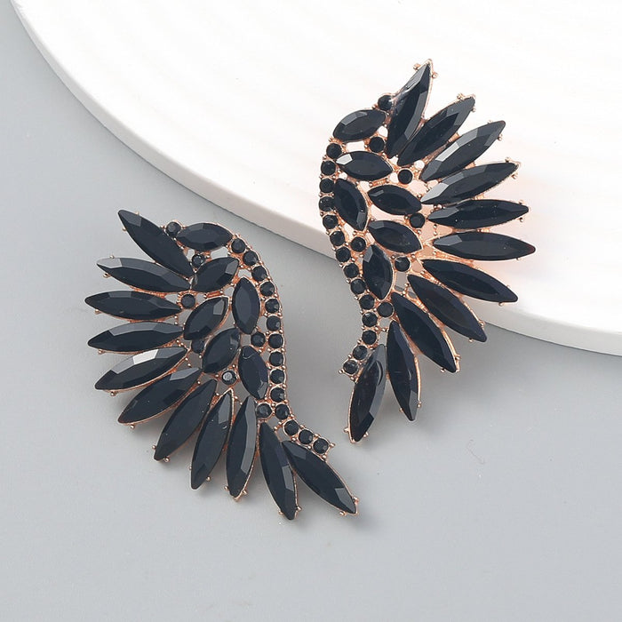 Women's Colored Rhinestone Fan-shaped Wing Earrings