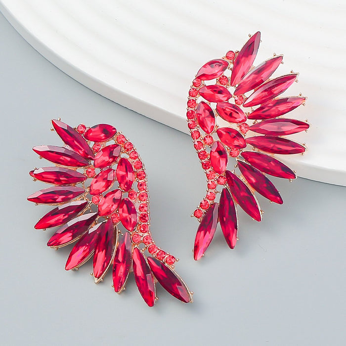 Women's Colored Rhinestone Fan-shaped Wing Earrings