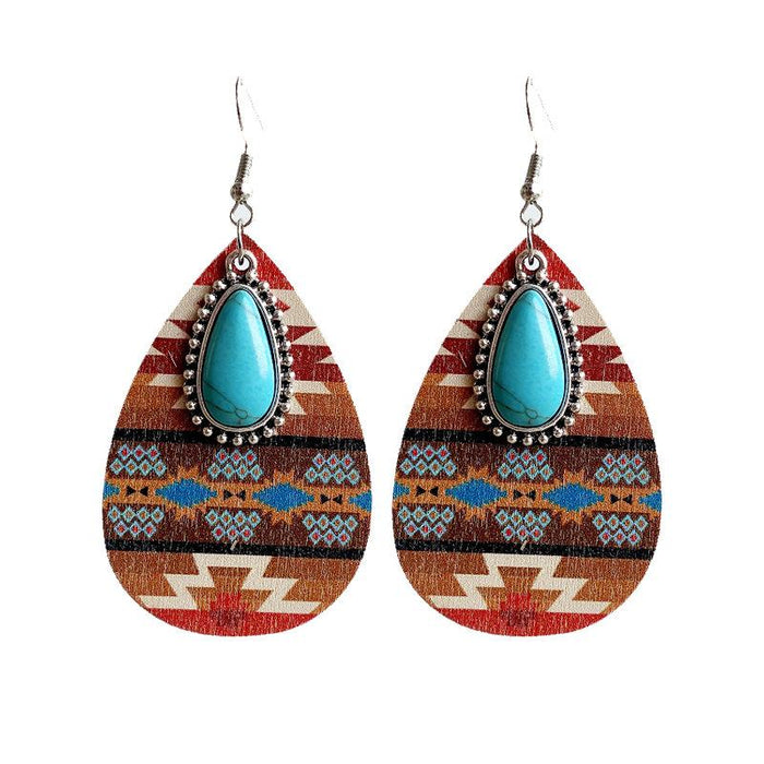 Bohemian Pine Stone Wooden Pendant Earrings