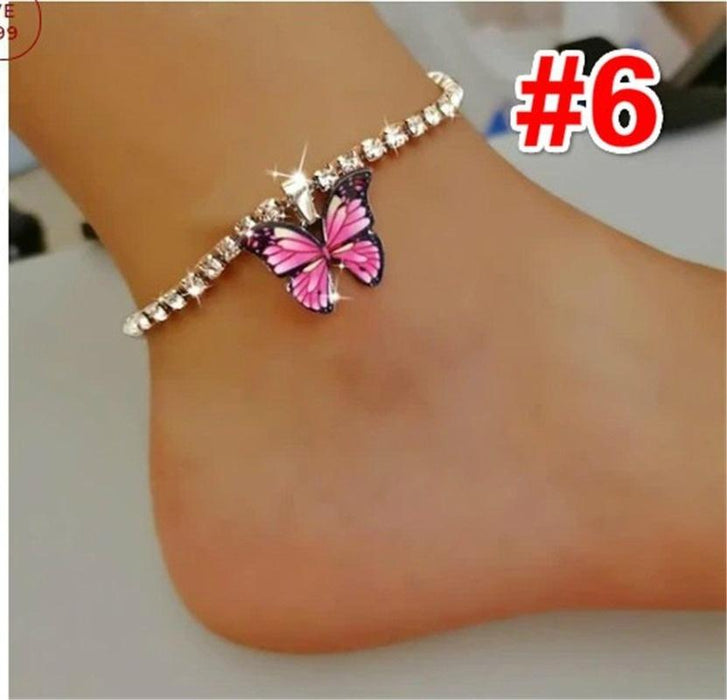 Rhinestone Butterfly Pendant Anklet for Women