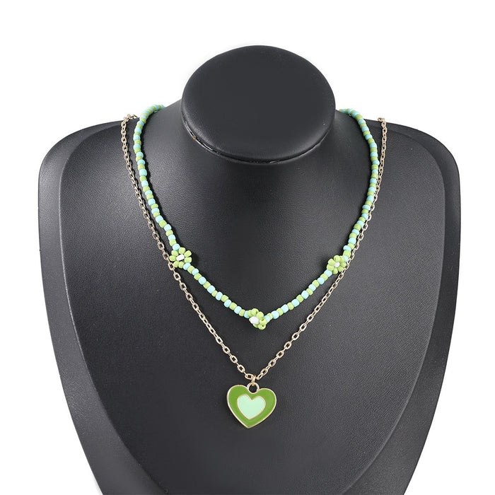 Women's Jewelry Simple Oil Dripping Love Floret Two Piece Set Necklace