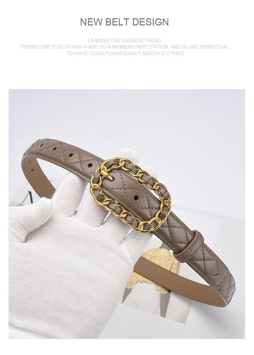 Diamond Embossed Leather Belt Women's Thin Belt