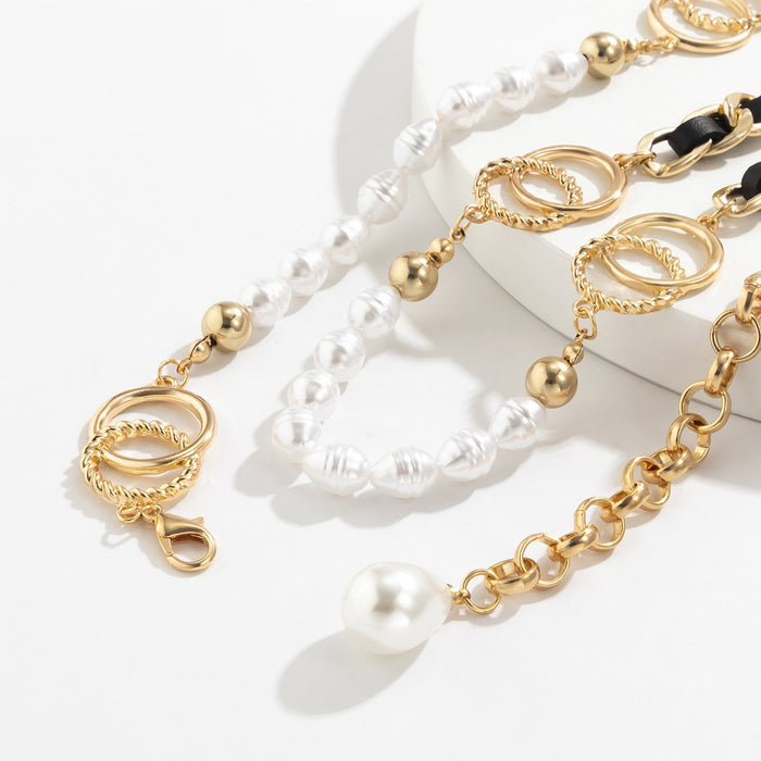 Stitched Water Drop Pearl Flocking Fabric Temperament Waist Chain