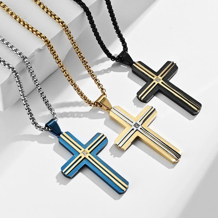 Personalized Titanium Steel Two-color Cross Pendant Necklace